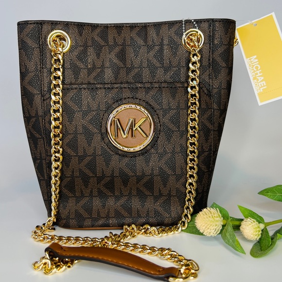 Michael Kors Bags Michael Kors Samira Brown Signature Chain Bucket